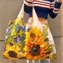 1件女款可折疊托特包，大容量購物袋，油畫風格，可水洗，極簡設計，百搭款式，適合通勤、旅行、購物，方便開合設計，適用於各種場合 - 彩色 - 查看 45