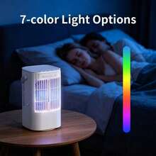 4-in-1 Mini-Luftkühler mit 7-Farben-Nachtlicht & USB-C – Verdunstungskühler, Ventilator & Befeuchter, Leiser Tischkühler für Schlafzimmer, Schreibtisch & Büro - Kein Nebel - Übersicht 3
