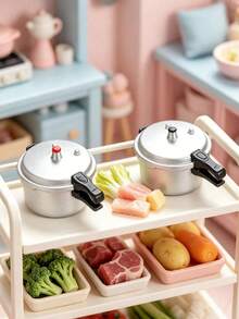 1pc/2pcs/5pcs Silver With Black Handles, Iron Alloy Mini Pressure Cooker Model, Realistic Metal Textured Double-Handle Kitchen Decor, Miniature Dollhouse Scene Prop, Tabletop DIY Display Decoration, Photography Accessory - Black - View 8