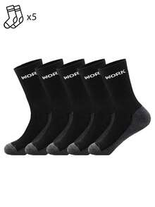 1/5/10/20 Pairs Men's Mid-Calf Socks, Grey Base Design, Work Letter Socks, Daily Casual Home Wear - Multicolor - View 19