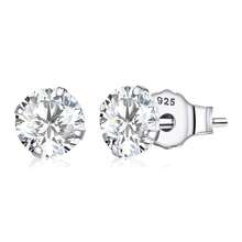 BAMOER 925 Sterling Silver Four Prong Round Cubic Zirconia Stud Earrings, Multi-Color Hypoallergenic Minimalist Ear Jewelry Gift For Women - Silver - View 17
