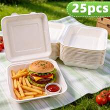 25pcs Disposable Paper Hinged Takeout Boxes, Approx 1500ml Disposable Food Containers, Lunch Boxes, Bento Boxes, Perfect For Takeout And Takeaway Food, Street Markets, Garden Parties, Family Gatherings, Picnics, Camping, Party Portioning - White - View 6