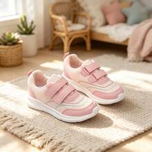 Girls' Pink Double Hook-And-Loop Athletic Shoes, Mesh Breathable Lightweight Soft Sole Casual Sneakers - Pink - View 5
