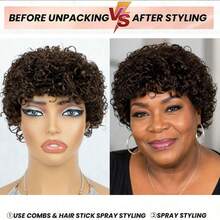 AMECIRE Pixie Cut Wig Curly Wig Brown Wig Human Hair Wigs Wigs Human Hair Put On And Go Human Hair Wigs Fluffy Shape Suitable For Everyday Wear - S4 - View 4