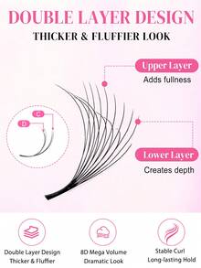 CoMango 120 Bundles C+D Curl Mixed 9-16mm 8D Fluffy Double Layer Pre-Made Eyelash Fans, Russian Volume Dense Blooming Style Eyelash Extensions, Wholesale - C/D MIX - View 3