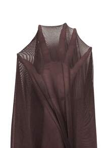 Women's Summer Solid Brown Mesh Patchwork Dress, Faux Collar Ruched Slim Fit Sexy Evening Mini Dress - Brown - View 11