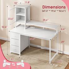 EnHomee 47"Gaming Desk Computer Desk With Power Outlets, Modern Desk Table Home Office Desk Vanity Table With Storage & Ergonomic Monitor Stand - White - View 12