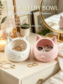 Cozy Healing Style Cartoon Cat-Shaped Storage Box, Cat-Shaped Jewelry Storage Box, Soft Cute Healing Style Vanity Jewelry Box, Sweet Girl Style Ring And Bracelet Storage Box, Bedroom Bedside Exquisite Item Storage, Jewelry Tray - Multicolor - View 1