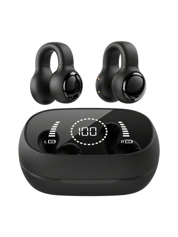 GENAI Wireless Earbuds, Mini Clip-On Headphones, Open-Ear Design, Air Conduction, With Large LED Digital Display, HiFi Stereo, Built-In Microphone, Suitable For Sports, Running, Cycling, Workout