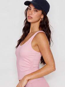 VUTRU 1pc Tight Ruched Waist Sports Bra With Built-In Cups, Sleeveless Tank Top Bralette For Yoga And Fitness Fall - Baby Pink - View 3