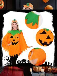 1pc Cute Pumpkin Cape, Large And Small Orange Pumpkin Outfit, Suitable For Role Play, Stage Performance, Party Costume Props, Halloween Pumpkin Costume For Women, Pumpkin Poncho For Adults With Headband, Halloween Costume For Women - Multicolor - View 5