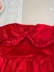 Christmas Girls Dress Peter Pan Collar Long Sleeve Solid Color Dress Spring Autumn Style Red Holiday Princess Dress For Toddlers - Red - View 5