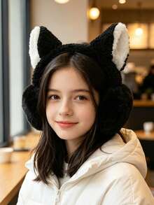 1pc Children's Autumn/Winter Ear Muffs, Cute Solid Color Cat Ear Warm Ear Muffs, Unisex Foldable Ear Muffs, Essential Windproof And Cold-Resistant Warmth Gear For Autumn/Winter - Multicolor - View 6