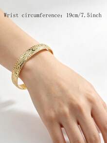 1pc 10mm Hawaiian Traditional Copper Bangle, Scroll Design Bracelet, Beach Jewelry, Island Style, Stackable - Gold - View 10