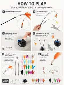 7Alas 23Pcs Interactive Cat Teaser Wand Set With Detachable Feather & Bell Replacement Heads, Suction Cup Handheld Dual-Mode Indoor Hunting Exercise Toys For Kittens And Adult Cats, Self-Play Or Owner Bonding - View 7