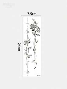 4pcs/2pcs/1pc Y2K Large Spine & Floral Temporary Tattoo Stickers, Waist & Abdomen Fake Tattoos, Waterproof Sweat-Proof Realistic Back Tattoos, Floral Spine Line Tattoo Stickers For Women, Matte Texture, Summer Bikini Style Floral Waist Spine Back Temporary Tattoos, Exquisite Dotted Plant Long Strip Waterproof Realistic Tattoo Stickers, Suitable For Vacation Beach Christmas & Music Festival - Black - View 14