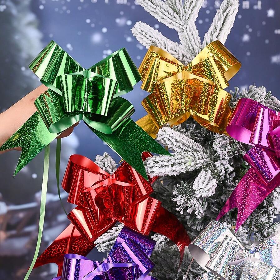 10pcs Multicolor Pull Bow Ribbon Pre-Made Floral Bow Ribbon For Gift Wrapping, Birthday Wedding Christmas Decoration, Easy DIY Bow Making Supplies - Latte Art - View 1