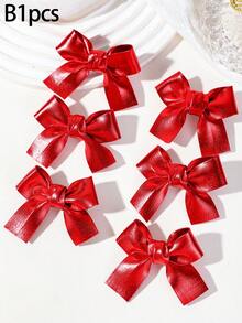6/1pc Girls Red Fabric Bow Hair Clips Hair Accessories Head Clips Back Clip Side Clip Alligator Hair Clip For Daily Use - Red - View 9