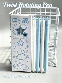 1/4pcs 3D Clover Butterfly Round Ballpoint Pens, Heart Star Rotating Twist Neutral Pens, Minimalist Morandi Color Rotating Ink Core, Smooth Black Ink, Student Study Gift Stationery Box, Office And School Supplies, Back To School Gift For Friends - Multicolor - View 4