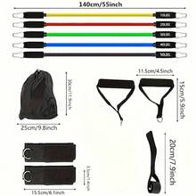 11 Colors TPE Anti-Drag Resistance Band Set, Includes Door Anchor, Handles, Carrying Bag, Ankle Straps, Suitable For Home Fitness, Gym, Yoga And Pilates, Suitable For Beginners - Multicolor - View 7