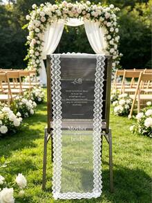 Faja de silla conmemorativa personalizada para boda, pancarta de silla con ribete de encaje, letrero de silla reservada para seres queridos perdidos, decoración de ceremonia de boda - Multicolor - Ver 3