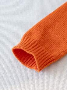 Tween Girls Elegant Solid Color Cable Knit Short Pullover Sweater, Suitable For Daily Wear In Spring, Autumn And Winter - Orange - View 5