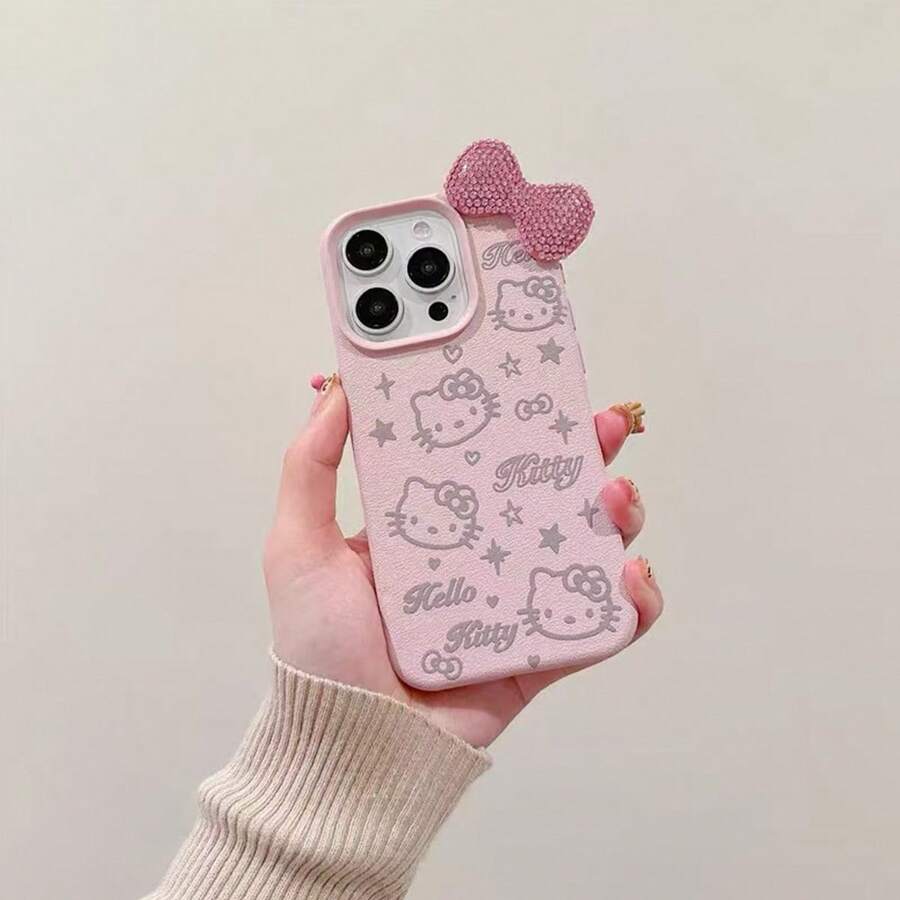 Sanrio 卡通蝴蝶結 Hello Kitty 蘋果 16 Pro Max 手機殼,粉色女孩保護殼,相容 iPhone 17/15 Pro Max、Apple 14、13、12,全方位防護 - 粉色 - 查看 1