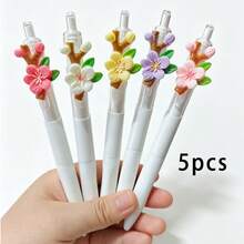 5支可伸縮花枝造型筆，清新獨特設計，舒適握感防滑，學生文具，適合手帳記錄與素描，開學必備，學校與辦公用品 - 多色-A - 查看 13