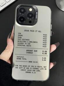 1件創意帳單收據英文經文圖案手機殼，Jesus Paid It All 羅馬書信仰文字創意印花防震保護殼，適用於 iPhone 17/16 Pro Max/15/14 Plus/13/12/11 保護殼 - 灰色 - 查看 2