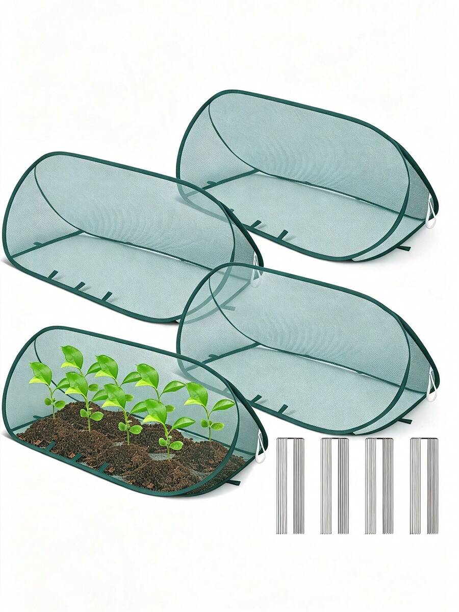 Pop-Up Plant Protection Cover Set, 1pc Plant Protection Cover With 8 Ground Stakes, Bird And Insect Proof Net, Suitable For Vegetables, Fruits, Flowers, Outdoor Garden Protection Supplies - Multicolor - View 1