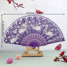 1pc Large Handheld Floral Folding Fan, Handheld Carnival Fan, Suitable For Music Festivals, Carnivals, Weddings, EDM Events, Dancing, Decoration, Performance And Gifts - Silk Fabric Pressed Flower Folding Fan - View 8