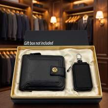 Men's PU Leather Wallet & Key Holder, Black Minimalist Business Wallet Set, Multi-Function Card Slots & Coin Storage, Fashionable Portable Men's Gift, Perfect Gift For Father, Boyfriend, Husband, RFID Anti-Theft Carbon Fiber Pop-Up Card Holder (Gift Box Not Included) - Black - View 1