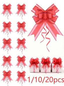 1/10/20pcs Gold Metallic Bow Ribbon, Gift Wrapping Bows, Birthday Wedding Christmas Gift Box Bouquet Decoration Supplies - Multicolor - View 13