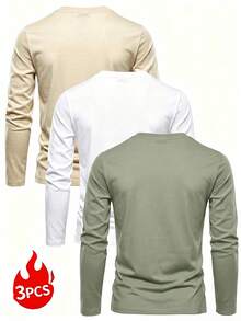 Men's Autumn Casual Daily Minimalist Letter Print Long Sleeve T-Shirt 3pcs Set - Multicolor - View 2