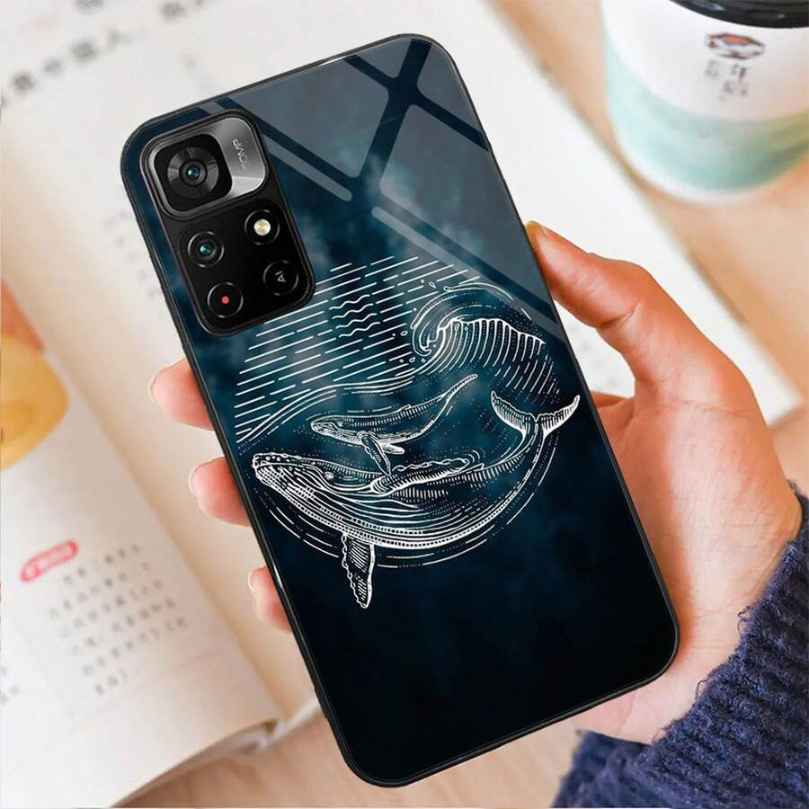 [24h Shipping From DE/FR/ES]Apple 17 16 15 Whale Wave Sea 02 Glass Phone Case For POCO F3 F4 F5 M3 M4 M5 M6 4G X3 X4 GT NFC Gift Idea Soft Silicone Printed Phone Case, Shockproof Protective Phone Cover, Aesthetic Present For Birthday Holiday Festival, Slim Anti-Drop Shell Gift For Women Men Compatible For IPhone - A - View 1