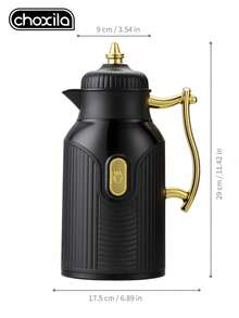 choxila 1pc Large-Capacity Insulated Kettle, Gold-Plated Teapot, Coffee Pot, Hot Water Bottle, Press-Type Vacuum Flask With Glass Inner Liner. - Black - View 10