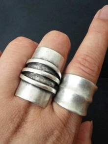 Gmzalx Conjunto de 2 anillos de banda ancha de moda minimalista única y creativa, accesorio perfecto de joyería multifuncional para mujer, adecuado para uso diario, vacaciones y diversas ocasiones - Plateado - Ver 6