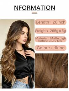 Wig Belahan Tengah 28 Inci dengan Highlight Cokelat Gradien, Wig Serat Sintetis Panjang Bergelombang, Rambut Tahan Panas Tampilan Alami, Cocok untuk Pemakaian Sehari-hari dan Pesta Wanita - MultiWarna - View 5