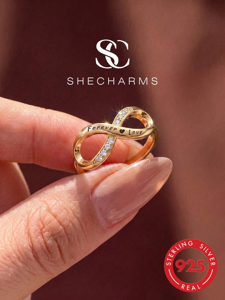 1 buah Cincin Cinta Tak Terhingga Perak Sterling S925, Cincin Abadi, Hadiah Perhiasan Halus, Aksesori Harian, Hadiah Pertunangan/Pernikahan