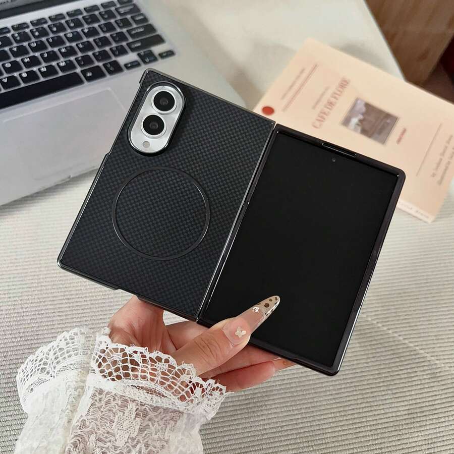Casing Ponsel Kulit PU Kotak-kotak Minimalis Premium Berlapis Elektroplating Kompatibel dengan Galaxy Z Fold 8 Fold 8 Ultra 7 6 5 4 Casing Pelindung Bisnis Anti-Jatuh Lengkap Tersedia Pengisian Daya Nirkabel