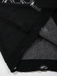 ANDREILEE Men's Unisex Knitted Top Street Casual Distressed Fringe Hollow Out Semi-Sheer Crew Neck Short Sleeve Loose Pullover T-Shirt Spring Summer - Black - View 7