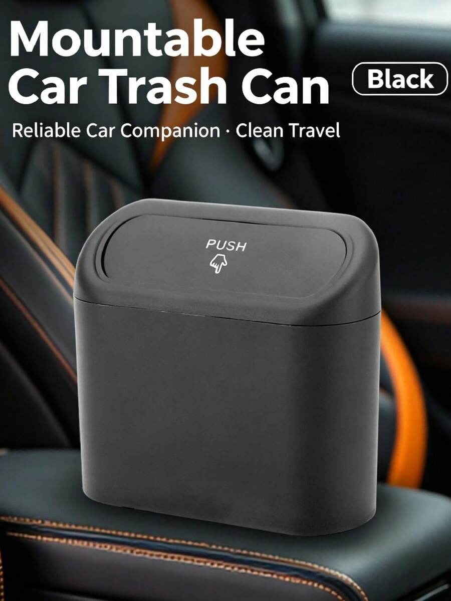 1pc Mini Portable Car Hanging Trash Can With Lid, Large Capacity Waterproof & Odor-Proof Design, Suitable For Cars And SUVs - A - View 1