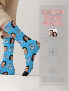 1 Pair Customizable Men's Mid-Calf Socks With Personalized Face Pattern, Print Any Face On Socks, Personalized Photo Socks, Fun Custom Image Mid-Calf Socks, Suitable For Valentine's Day, Birthday, Gift, Halloween And Other Occasions, Personalized Customization - Multicolor - View 9