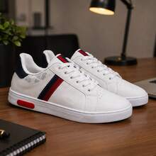 Sapatênis masculino Tênis branco e preto Sapato casual Leve Confortável Lançamento - branco-vermelho - Visão 10