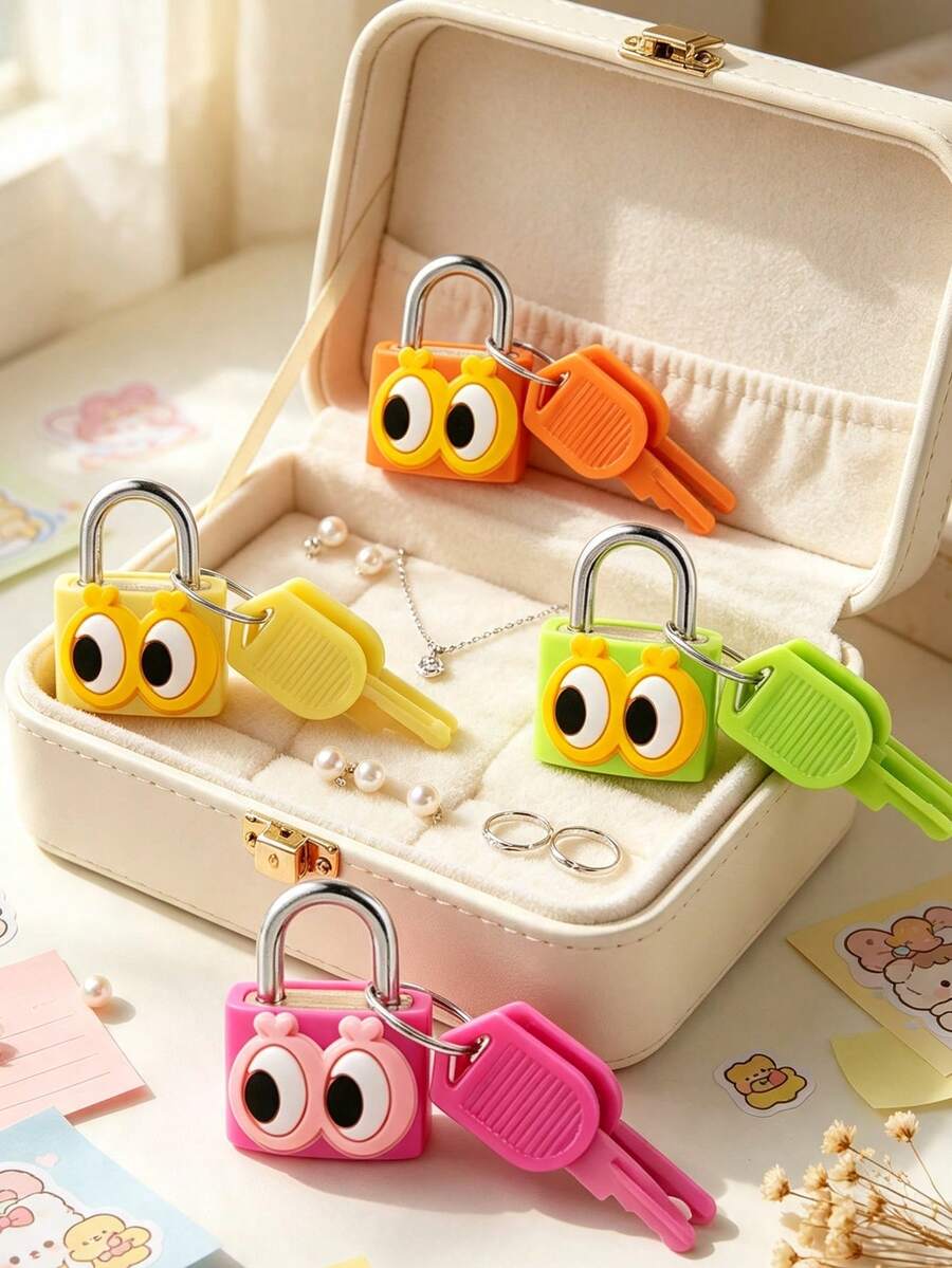 Eye Pattern Luggage Lock, Small Bag Padlock With Key, Copper Core Plastic Shell (Cherry Pattern For Easy Matching), Compact And Durable, Suitable For Suitcases, Backpacks, Boxes, Laptop Bags, Graduation Season, Back To School Gifts - One Size - View 1