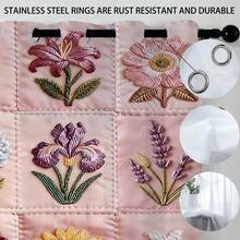 2件裝淡粉色刺繡花卉格紋開衩窗簾，法式鄉村風聚酯纖維長方形打孔窗簾，多款仿刺繡花卉方格拼接印花，遮光隔熱可水洗，適合春季，客廳、臥室、民宿居家裝飾 - 彩色 - 查看 3