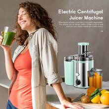 QCen Powerful Centrifugal Juicer, 500W, With Wide Mouth 3" Feed Chute For Fruits & Vegetables – Easy To Clean, Stainless Steel, Red, Ideal For Everyday Juicing And Fast Morning Drinks - 青碧色 - 查看 7