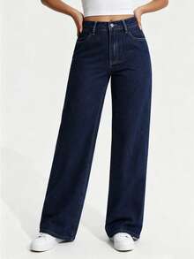 Teen Girl Straight Leg Dark Blue Denim Jeans - Dark Wash - View 1