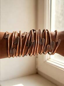 1~15pcs Pure Copper Tackable Bangl Bracelets For Women Men Waterproof Healing Cuff Bracelets For Men Adjustable Chunky Copper Bangle - Bronze - View 2