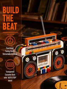 554pcs Vintage Cassette Player Building Blocks, 80s Tape Player Brick Model, Retro Music Home Desktop Decor - Multicolor - View 4